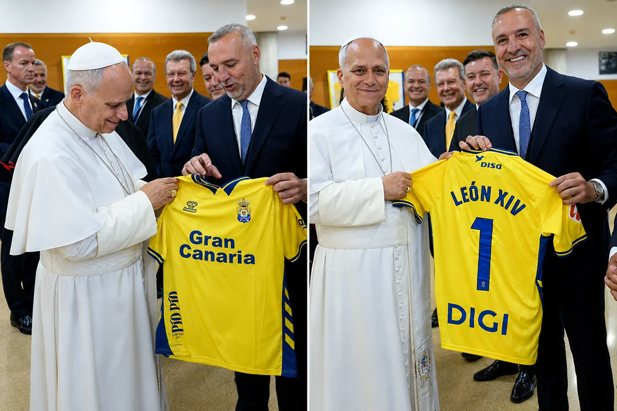 Miguel-Angel-Ramirez-entrega-al-Papa-Leon-XIV-camiseta-UD-Las-Palmas