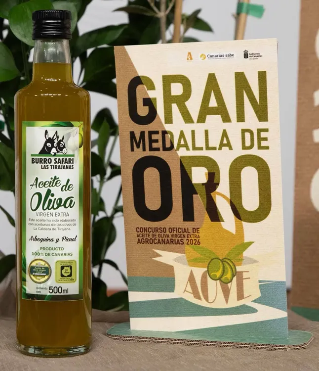 Burro-Safari-Las-Tirajanas-arbequina-picual-elaborado-por-Mateo-Juan-Martin-Vega-en-Gran-Canaria-logra-Gran-Medalla-de-Oro-en-concurso-Agrocanarias-2026